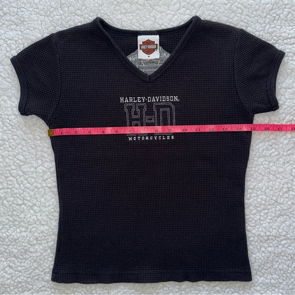 Harley Davidson black baby tee crop top waffle weave Orlando, FL biker chopper M - Picture 6 of 6